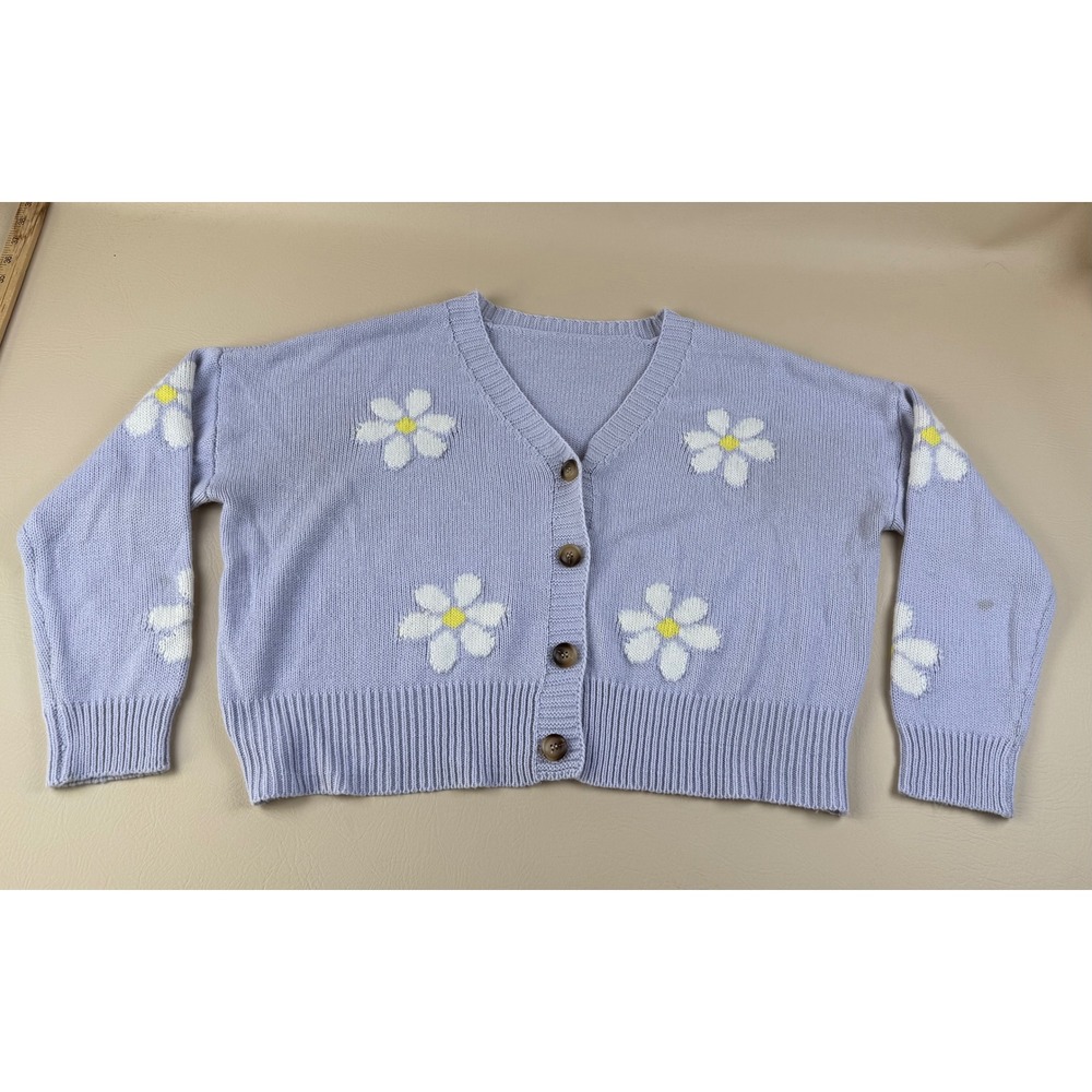 Cottagecore‎ Daisy Floral Knit Cardigan Lavender Purple Large Unbranded